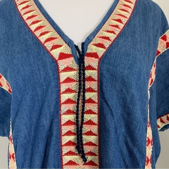 Zara TRF Denim Chambray Embroidered Dress Women’s S Pockets Colorful Boho - Picture 12 of 15